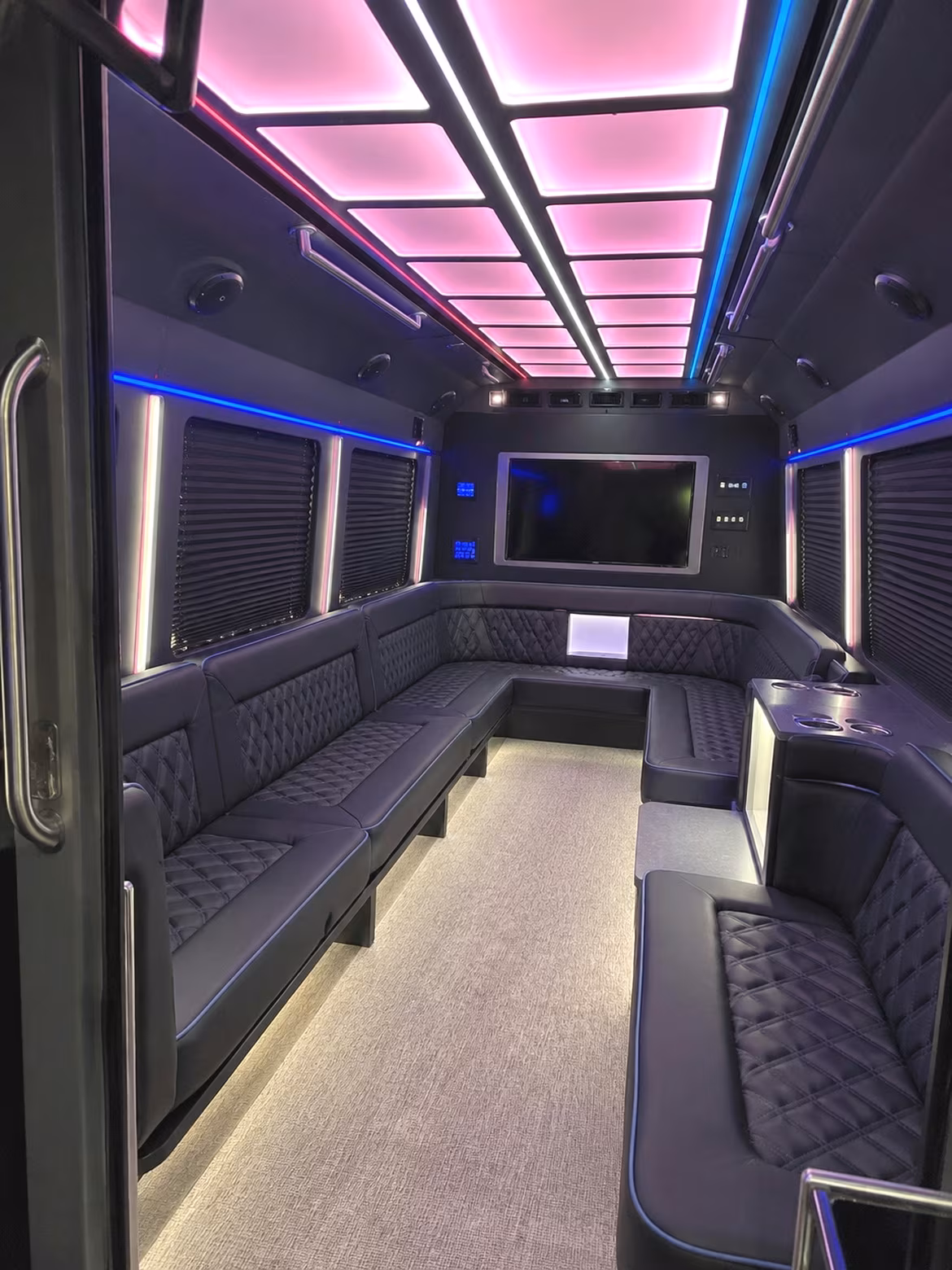 Passenger watching the Pittsburgh scenery during a regional party bus road trip