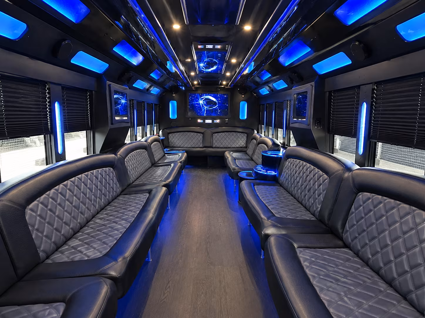 Interior of a party bus rental serving Pittsburgh