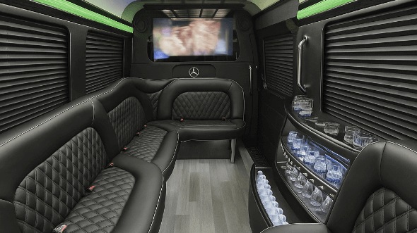 Interior of Charter Bus Company Canton's 14 Passenger Sprinter Limousine in Canton