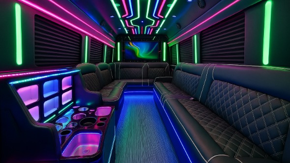 Interior of Charter Bus Company Elyria's 30 Passenger Party Bus in Elyria